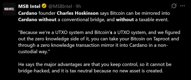 
			Чарльз Хоскинсон: Ethereum копирует модель EUTXO от Cardano, не указывая авторство		